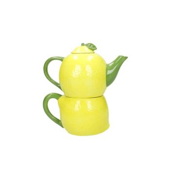 Ceainic cu ceasca 2in1, Brandani, Lemon, 17x11x16 cm, dolomit, galben Ceainic cu ceasca 2in1, Brandani, Lemon, 17x11x16 cm, dolomit, galben