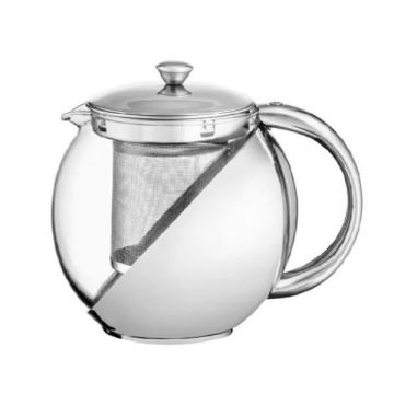 Ceainic cu infuzor, termorezistent, metal/sticla, argintiu, 750 ml Ceainic cu infuzor, termorezistent, metal/sticla, argintiu, 750 ml