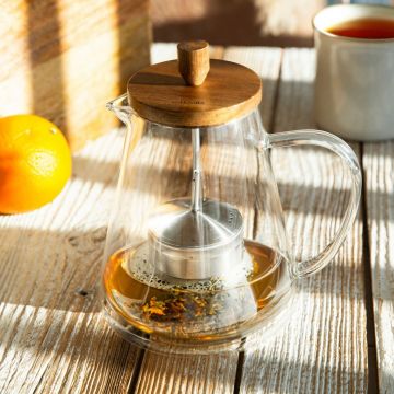 Ceainic Olivia Green, Homla, 1.3 L, sticla/inox/lemn, transparent/natur Ceainic Olivia Green, Homla, 1.3 L, sticla/inox/lemn, transparent/natur