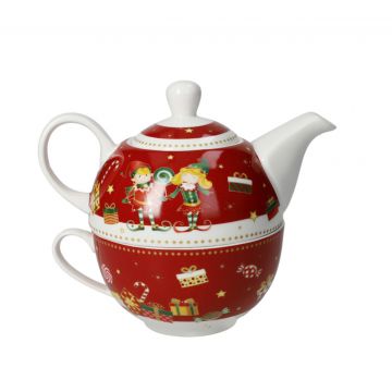 Set ceainic cu ceasca, Elfomagia Red, Brandani, 11x15x13 cm, portelan New Bone China Set ceainic cu ceasca, Elfomagia Red, Brandani, 11x15x13 cm, portelan New Bone China